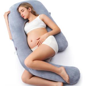 Momcozy Pregnancy Pillow for Sleeping, Dreamlign U Pro Maternity Pillow with Adjustable Leg Pillow, Removable Cover - Support for Back, Hip, Belly, Legs for Pregnant Women, 50-72 Inch Full Body Pillow (Grey)