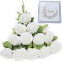 LVEFIT Artificial Rose Flower White Flowers White Roses Silk Flowers 12 pcs with Long Stem Silk Roses Bouquet for Wedding Bridal Shower Party Home Decoration