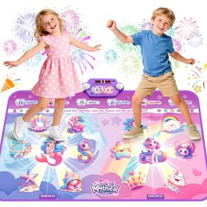Extra Large Mermaid&Unicorn Dance Mat for Kids, Light-up 12-Button Dancing Mat with Wireless Bluetooth, Pink Dance Pad Christmas Birthday Gifts Ideas Toys for Girls Kid Ages 4-8, 8-12