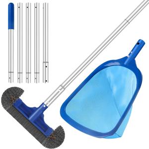 Swimming Pool Cleaning Kit Including 12.5 in Pool Brush Head,Ultra Fine Mesh Pool Leaf Skimmer Net with 76.5 in Aluminum Pole for Remove Debris and Dirt