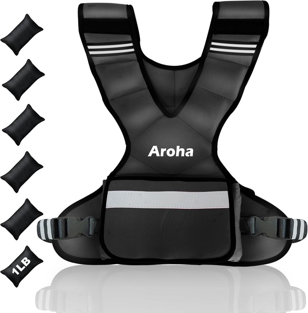 Adjustable Weighted Vest for Women & Men, 4-10lb/11-20lb/20-32lb Vest with 6 Ironsand Weights for Strength Training and Home Workout, Weight Vest with Reflective Strip for Running, Walking (Black)