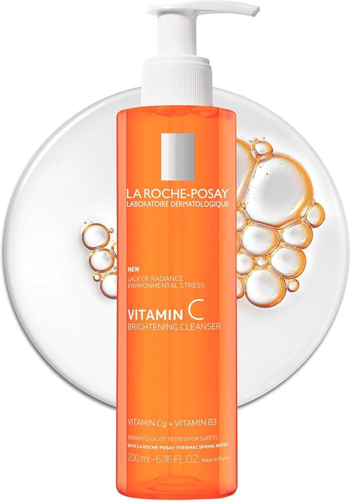 La RochePosay Vitamin C Brightening Face Wash, Gentle Foaming Facial Cleanser with Vitamin Cg and Vitamin B3 to Brighten and Even Skin Tone, Vitamin C Face Wash that Cleanses Dirt & Makeup, 200ml