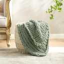 Amlie Home Chunky Knit Throw Blanket for Couch, Soft Chenille Handmade Crochet Throw Rope Knot Blanket for Couch, 50"x60", Sage Green