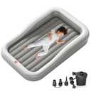 QPAU Inflatable Toddler Travel Bed with 3-Sided Safety Bumpers, Extra Large Kids Air Mattress, Includes Detachable Mattress, Portable for Camping, Travel, Home Use (Grey)