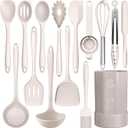 Silicone Cooking Utensils Set - 446F Heat Resistant Kitchen Utensils,Turner Tongs,Spatula,Spoon,Brush,Whisk,Kitchen Utensil Gadgets Tools Set for Nonstick Cookware,Dishwasher Safe (BPA Free) (Khaki)
