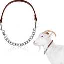 Misdary 2 Pcs Goat Show Collar Adjustable Iron Goat Chain Halter 14''-24'' Long for Sheep Horse Dog Cow Calf Farm Animal Supplies Accessories Animal Lovers Gift (14'',Brown)