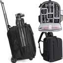 Cwatcun Camera Backpack Trolley Case Bag with Tripod Holder Anti-Theft Waterproof Camera Bag fits 15.6' Laptop for Canon Nikon Sony DSLR SLR Camera for Women Men Photographer (Black)