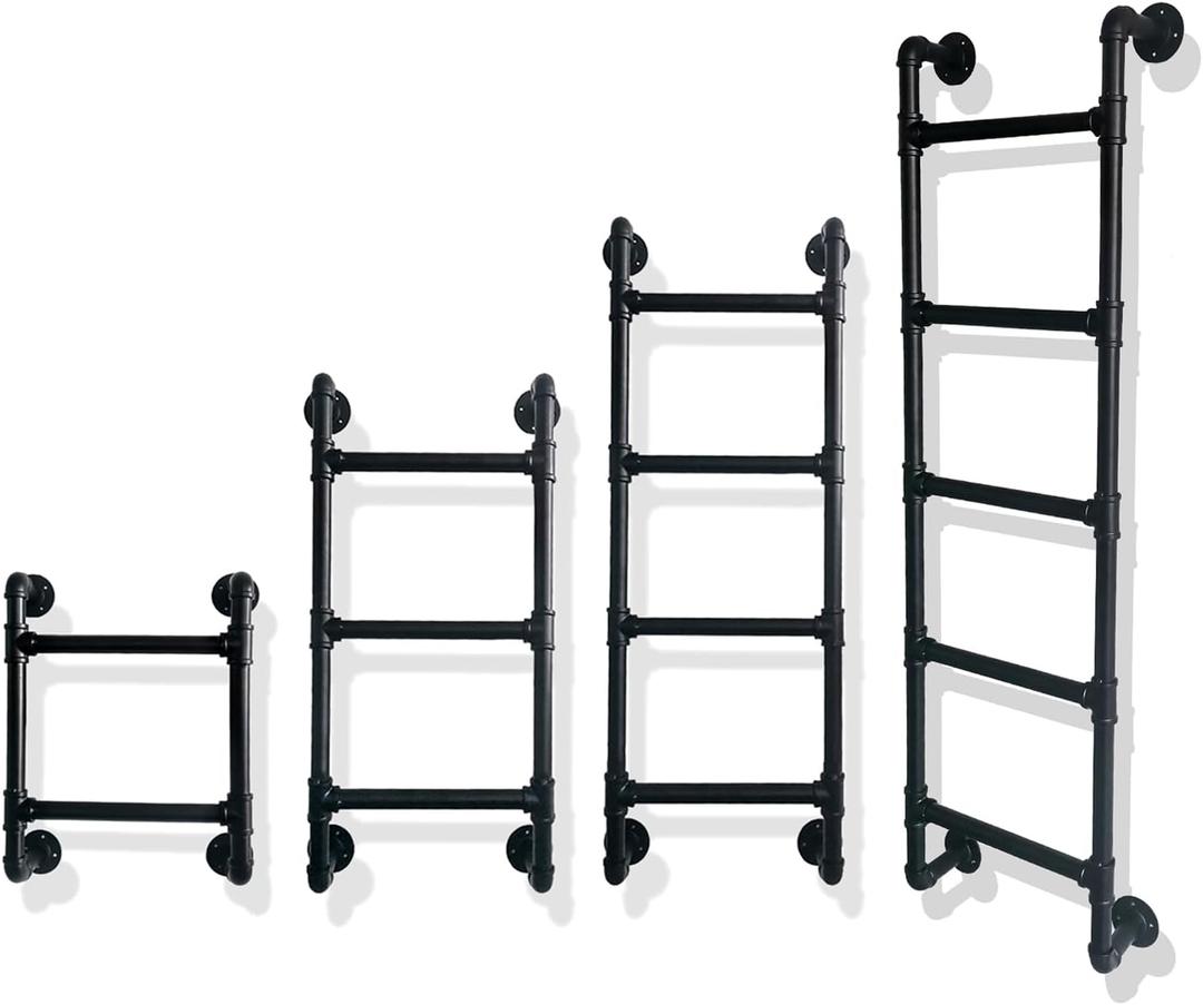 4 Steps Wall/Floor-Mounted Ladders for Home, Basement Window Well Egress Exit Ladder, Metal Step Ladder for RV Attic Bunk Bed, Loft Steps for Dorm Beds, 355LBS Load Capacity (Black, 4 Steps)