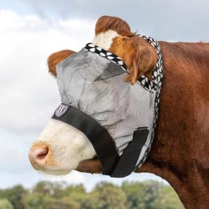 Harrison Howard Cattle Livestock Fly Mask Breathable Mesh Padded Edging with Fun Patterns Large Spacing Forelock Opening Design Adjustable Fit for Cattle Light Grey