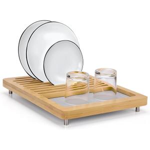 Stone Dish Drying Mats for Kitchen Counter,Dirt-Resistant Quick Dry Absorbent Diatomaceous Earth Dish Drying Mat with Bamboo Rack,Non-Slip Pads & Anti-Moisture Design