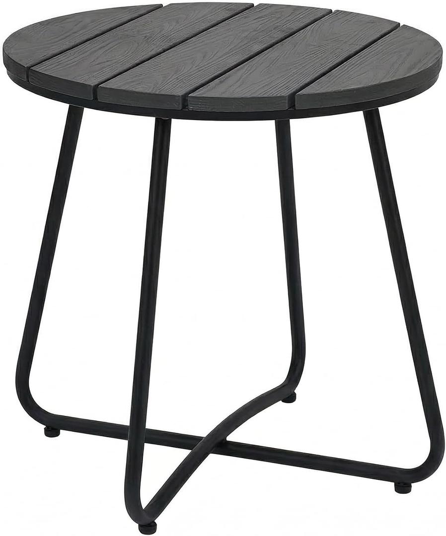 danpinera Outdoor Side Tables, HDPS Patio Table with Metal Legs, 18 Inch Outdoor Small Round Table for Garden, Backyard, Porch, Deck, Balcony, Poolside, 18"L 18"W 18.11"H