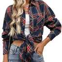 CHYRII Womens Oversized Flannel Shirts Button Down Long Sleeve Plaid Shirt Business Casual Blouse Top XL