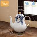 Agyiuns Tea Pot, Porcelain Teapot 37oz,tea pots for tea party,Tea Infuser Pots for Blooming loose Leaf Tea (White with blue flower)
