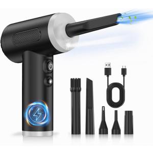 Compressed Air Duster, 100000RPM Handheld Car Air Blower& Pump, 3 Gear Adjustable Electric Air Duster/Mini PC Cleaner, Rechargeable Keyboard Duster with LED Light-8 Kits Air Blower for Computer