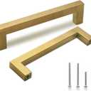 TooCust Brushed Brass Square Drawer Pulls 5 Pack, Modern Gold Cabinet Handles with 6-1/4 Inch (160mm) Hole Centers, Kitchen Cabinet Hardware and Dresser Pulls