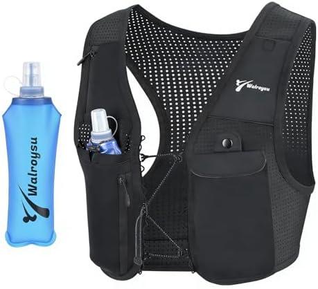 Running Vest for Women Men, USA Design, Lightweight Hydration Vest, Adjustable Elasticated Crisscrosses, Front Phone Pocket, Running Vest with 500ml Soft Flask for Marathon, Training Runs, Size: M-L