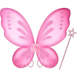 Sratte Fairy Princess Butterfly Wings Girls Kids Butterfly Costumes Set Star Wands Adults Christmas Birthday Party (Pink)
