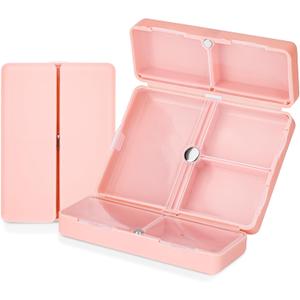 Soleebee Portable Small Pill Case, 7 Compartments Travel Pill Organizer with Folding Design, Daily Pill Box for Pocket, Compact Pill Dispenser, Medicine Container to Hold Vitamin Fish Oil (Pink)