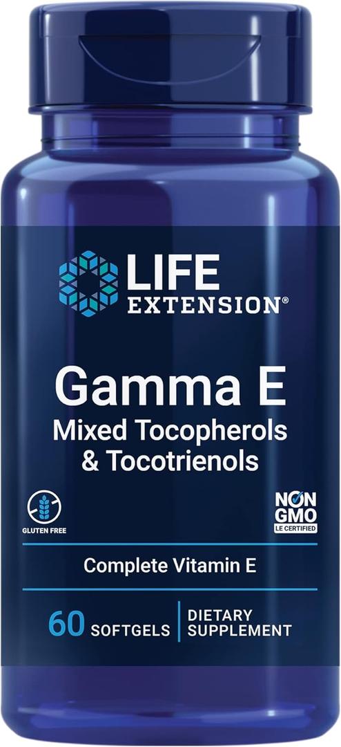 Life Extension Gamma E Mixed Tocopherols & Tocotrienols Complete Vitamin E Spectrum, Antioxidant Protection Non-GMO, Gluten-Free 60 Softgels, BBD: 06/2026 (60 Count (Pack of 1))