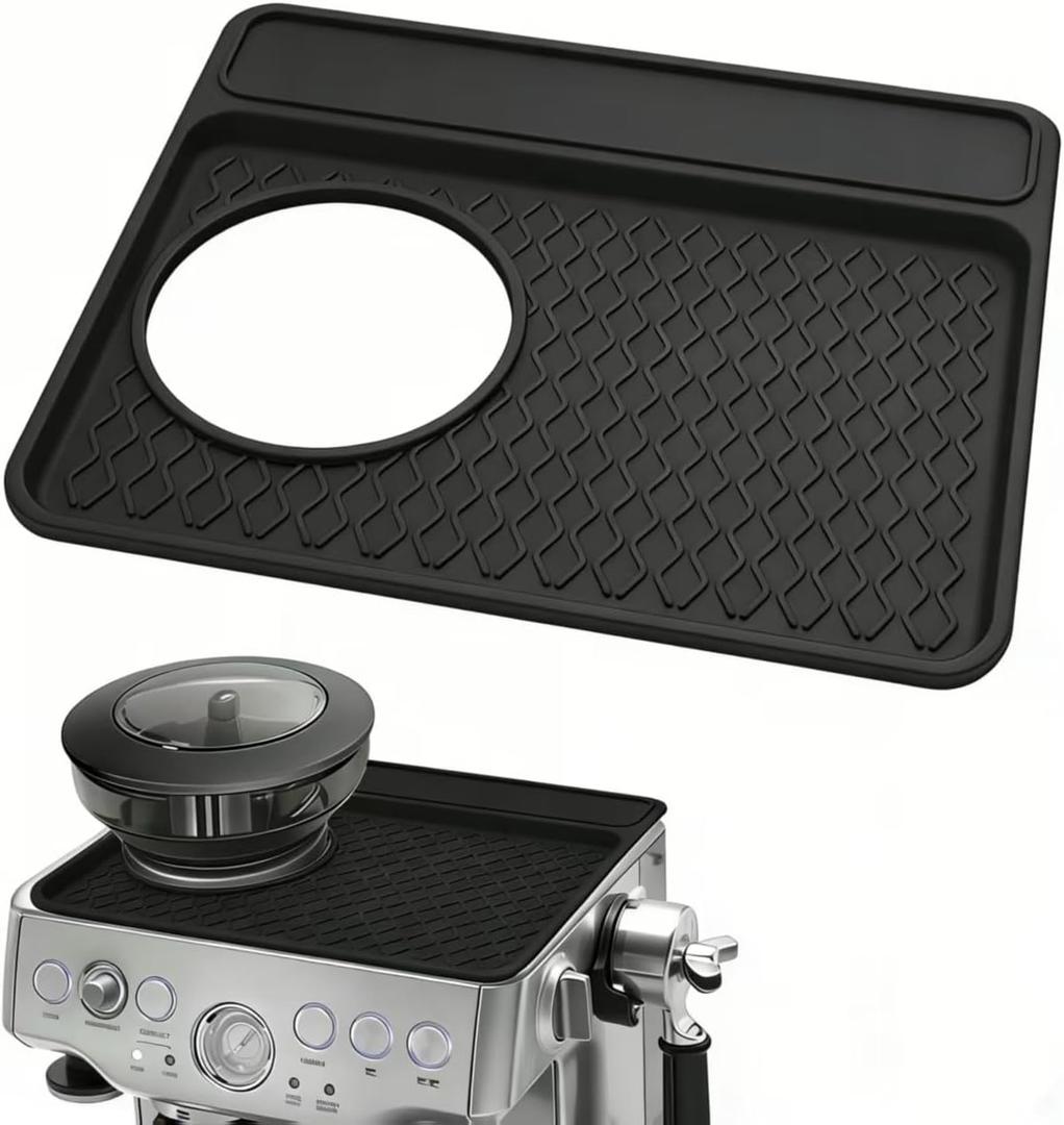 Espresso Machine Tamping Mat Accessories Compatible with Breville 870/880, Espresso Tamper Mat, Food Grade Silicone Non-Slip, Waterproof Heat Resistan (Black)