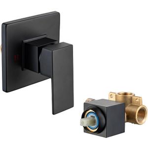 Square Single-Function Shower Handle Valve, Wall Mount Brass Faucet Shower Rough-in Valve Male Thread Bathroom Trim Kit Single Handle Tub Shower Mixer Valve Kit, Matte Black
