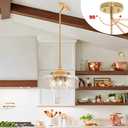 3-Light Adjustable Pendant Lights Kitchen Island, Gold Brushed Metal & Clear Glass Ceiling Pendant Light, Vintage Brass Drop Lights for Bathroom, Hallway, Convertible Ceiling Mount Or Hanging Fixture