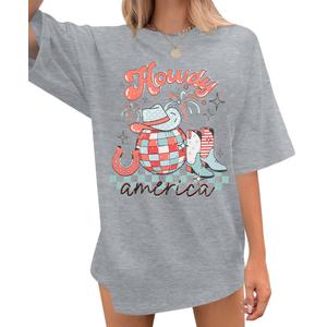 Howdy Western Shirt for Women - Oversized Country Music Rodeo Cowboy Short Sleeve Casual Tee Tops (Gray, XXL)