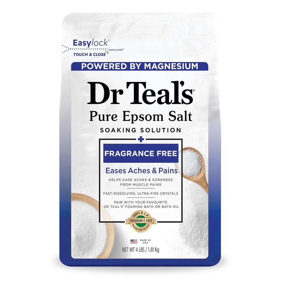 Dr Teal's Epsom Salt Magnesium Soak, Fragrance Free, 4 lbs (64 Ounce (Pack of 1))