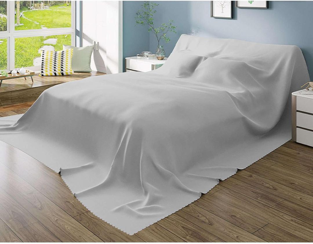 SIELUNO Furniture Dust Cover for Bed Flat Sheets King Size, Mattress Protector Flat Bed Sheets, Breathable Furniture Protector, Washable-Light Grey-350x240cm (137.7x94in)