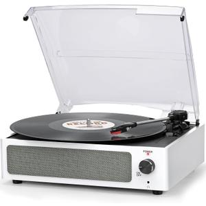 Vinyl Record Player with Speakers Vintage Turntable for Vinyls Records, Belt-Driven Turntable Support 3-Speed, Wireless Playback, Headphone, AUX-in, RCA Line LP Vinyl Players for Sound Enjoyment White