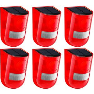 Qualirey 6 Pack Solar Sound and Light Alarm Motion Sensor 129db Outdoor Security Siren Waterproof Motion Activated Detector Alarm 6 LEDs Flash Warning Strobe System for Home, Farm (Red)