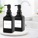 Emerson Essentials Soap Dispenser, Dish Soap Dispenser, Soap Dispenser Bathroom Set, Hand Soap Dispenser, Kitchen Soap Dispenser Set, Glass Soap Dispenser with Pump and Labels | 16 Oz, 2-Pack (Black | Black)