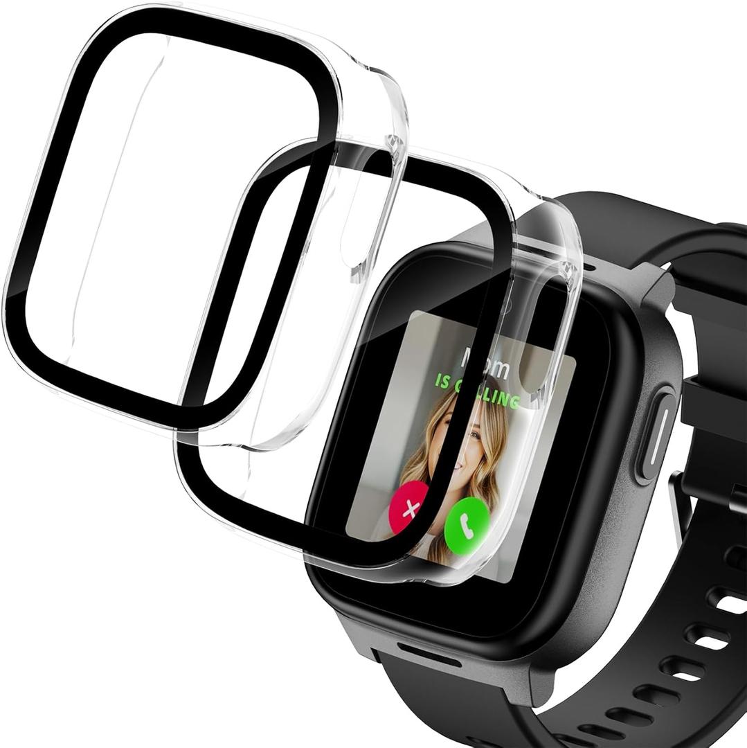 2 Pack Screen Protector Compatible with Cosmo Jr Track 5 Kids Smart Watch, Hard PC Bumper Cover Built-in Tempered Glass Protective Case for Jrtrack 5 Watch Accessories Kids Boys Girls - Clear*2