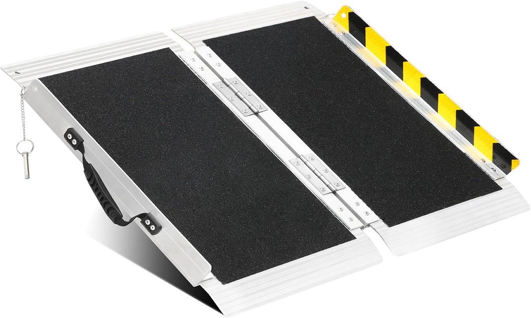 2FT Portable Wheelchair Ramp, Non-Slip Aluminum Folding Handicap Ramp, 800 LBS Capacity Door Threshold Ramps for Home Steps, Scooter Ramps for Car, Doorways, Curbs, Stairs, Cart, Wheel Chair Ramp Step (2FT (Usable height 2-6 inch))