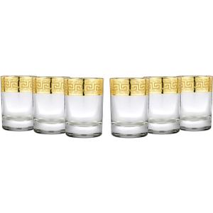 Joseph Sedgh Collection Greek Key Shot Glasses Set of 6-2 oz Heavy Base, Round Cylinder. Ideal for Tequila, Vodka, Aperitif, Espresso. Dishwasher Safe Premium European Grade Glassware