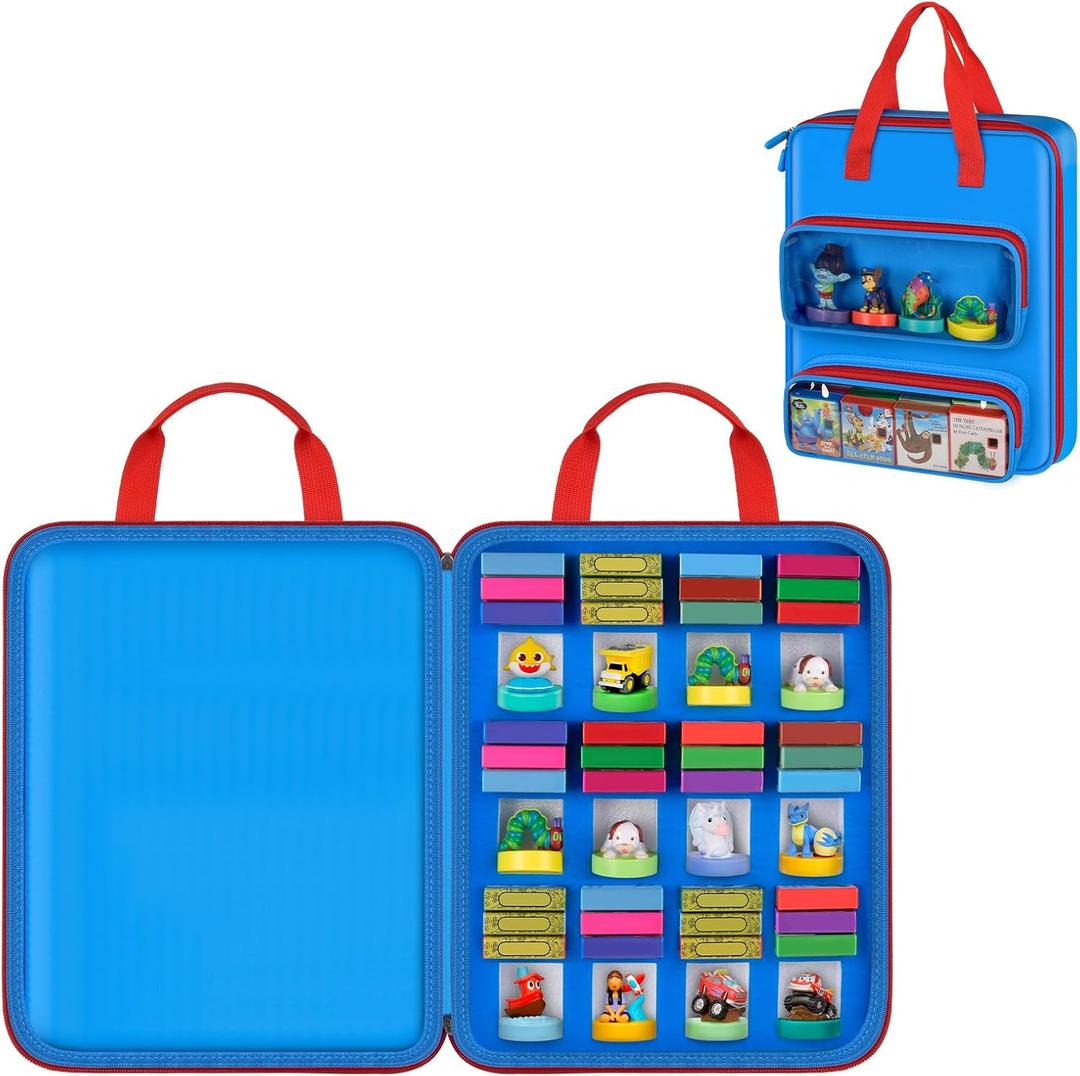 Travel Carrying Case Compatible with Little Tikes Story Dream Machine Books Starter Set, Portable Storage Bag with Transparent Pocket & Sponge Insert for 16 StoryBooks and CharactersCover Only- Blue