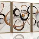 3 Piece Large Abstract Canvas Wall Art For Living Room Brown and Black Circles Lines Geometric Framed Wall Art Modern Minimalist Art Prints Artwork For Bedroom Office Dining Room 12x16 in