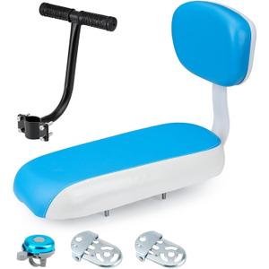 Universal Bicycle Rear Seat Cushion Armrest Footrest Set, Kids Child Safety Carrier Bicycle Baby Seat, Including Cushion and Backrest, Armrest Handrail, Footrests, Bell (Blue)