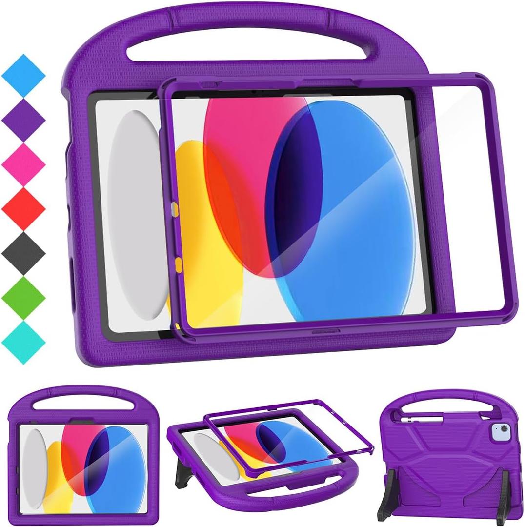 SUPLIK Kids Case for iPad A16 11 inch 2025 (11th Gen) & iPad 10th Generation (10.9" 2022), Durable Shockproof Stand Cover with Screen Protector/Pencil Holder/Handle for Kids, Purple