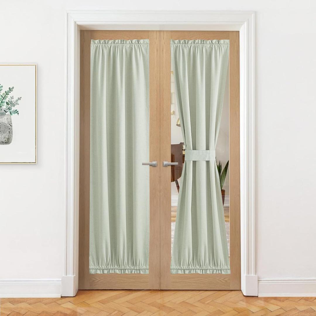 NICETOWN 100% Blackout Door Curtain, Front French Door Curtains for Kitchen Window, Privacy Shades Thermal Insulated Door Side Window Cover, W25 X L80, Light Green, 1 Panel