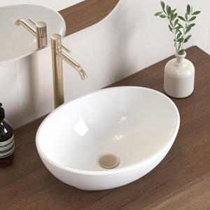KES Oval Vessel Sink, White Ceramic Bathroom Vessel Sink 16" x 13" Countertop - Modern Egg Shape Above Counter Bathroom Vanity Sink Bowl, BVS124