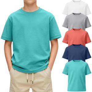 Oakgarden 5 Pack Boys Short Sleeve T-Shirts 5-16Y Kids Crew Neck Layering Casual Tops Summer Loose Fit Basic Shirts Tees