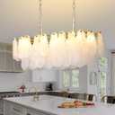 KELUOLY Modern Glass Chandelier 8-Light Rectangle Gold Brass Chandelier Luxury Oval 2-Tiers Crystal Cloud Glass Pendant Ceiling Light for Dining Room Living Room Kitchen Island L31.5'' (E12)