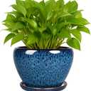 Deep Dream 6 Inch Plant Pots- Ceramic Planter Pot with Drainage Hole and Saucer, Round Flower Pot for Indoor Outdoor Succulent, Snake Plants and Cactus, Blue