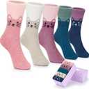 5 Pairs Fuzzy Soft Cozy Comfortable Socks for Women, Casual Sleep Comfy Socks, Perfect Warm Winter Gifts for Women (Cat Pattern)