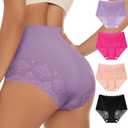 Women's High Waisted Underwear Ladies Lace Sexy Panties Breathable Soft Stretch 3 Pack Full Coverage, XL