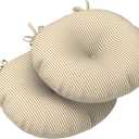 LVTXIII Outdoor Bistro Chair Cushions, 15"x15"x4" Round Patio Chair Cushions, All Weather Tufted Seat Cushions for Patio Furniture Use, Set of 2, Stripe Beige