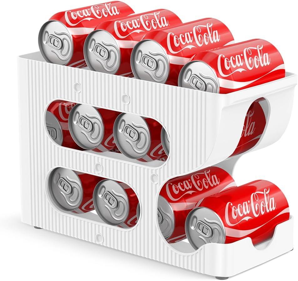 Sotfamily FIFO Soda Can Organizer for Pantry/Fridge, Automatic Rolling Pop Can Dispenser/Storage/Holder/Container for Refrigerator or 12" Deep Shelf, Space-Saving Drink Organizer for 12 Standard Cans