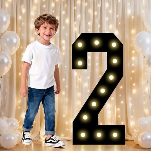 Pooqla 2.4FT Light Up Numbers, Marquee Numbers 2.4 Feet Tall Party Decor for Her Him, Mosaic Big Sign for 2nd 12th 21st Birthday Anniversary Decoration Backdrop, Black Number 2