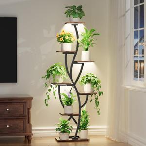 Plant Stand Indoor with Grow Lights - 58" Corner Plant Shelf Indoor, 7 Tiered Tall Lighted Plant Stand for Indoor Multiple Plants, Flower Stands Display Rack Holder for House, Patio, Black